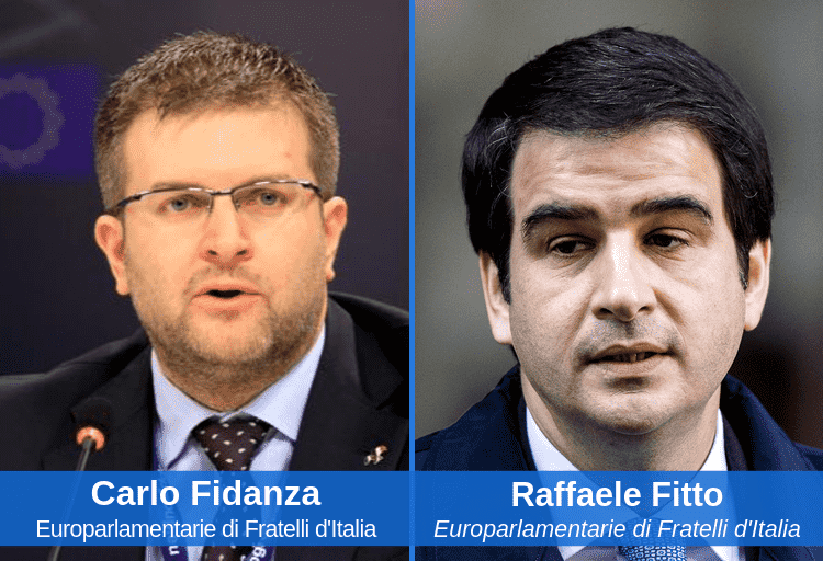 Co-Presidente del gruppo ECR Raffaele Fitto e il capodelegazione di Fratelli d’Italia al Parlamento europeo Carlo Fidanza