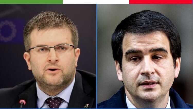 Co-Presidente del gruppo ECR (Conservatori e riformisti europei), Raffaele Fitto, e il Capodelegazione di Fratelli d’Italia al Parlamento Europeo, Carlo Fidanza.