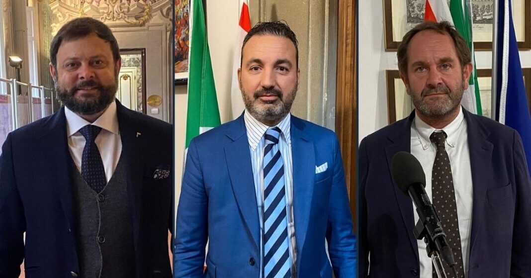 Vittorio Fantozzi, Alessandro Capecchi e Gabriele Veneri, consiglieri regionali di Fratelli d’Italia.