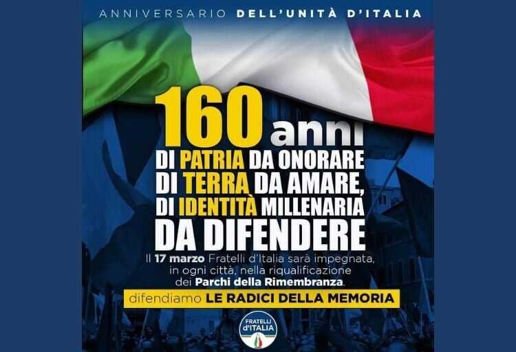 Grafica FdI per l’anniversario dell’Unità d’Italia