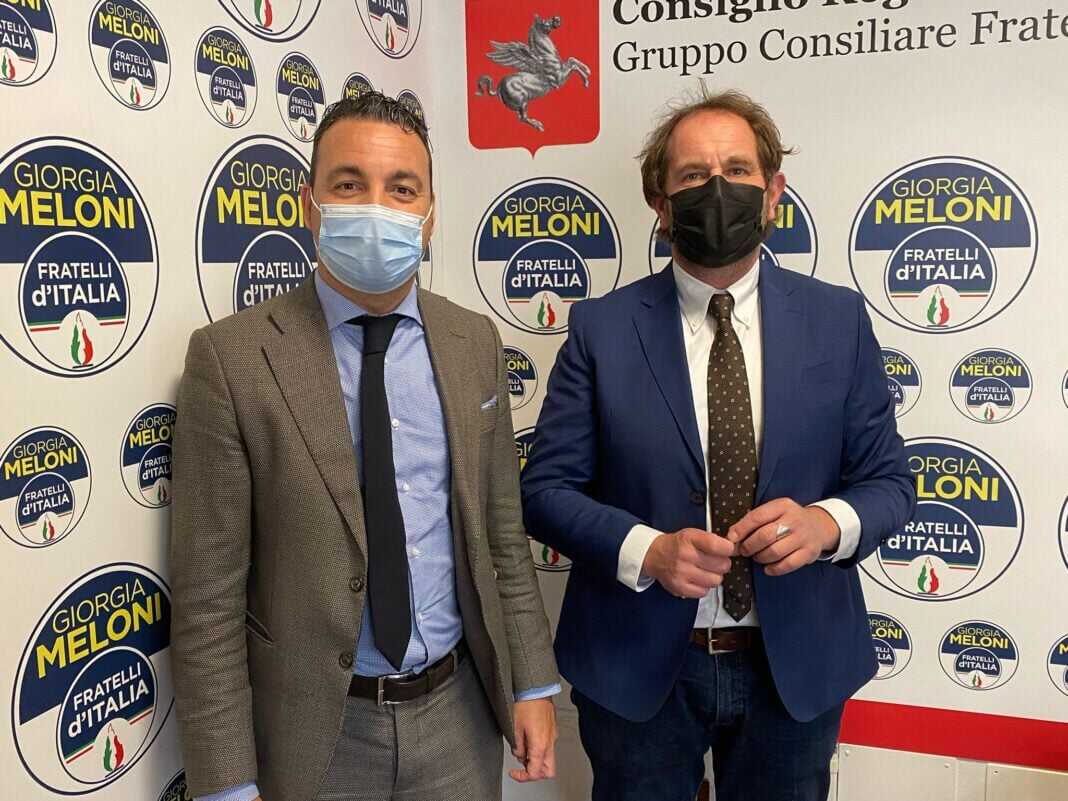 Alessandro Capecchi, consigliere regionale di Fratelli d'Italia e vice presidente della commissione Ambiente e Territorio e Gabriele Veneri, consigliere regionale di Fratelli d'Italia.